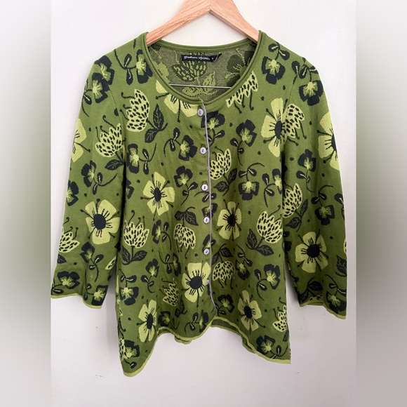 Gudrun Sjoden Sweaters - Gudrun Sjoden Green Floral Cardigan Size M Organic Cotton
